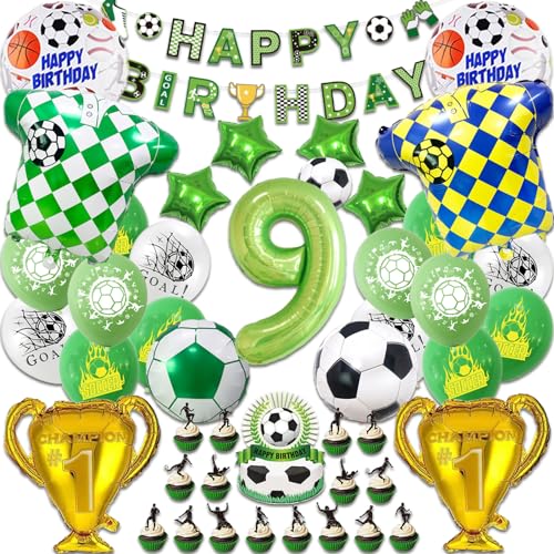 Fussball Deko Geburtstag Kinder 9 Jahre, Coole Geburtstagsdeko Jungen 9 Jahre, Fußball Geburtstag Luftballon mit Kuchendekoration, Fußball Kindergeburtstag Party Set (Fussball Deko 9. Geburtstag) von Sylphlikeoniric