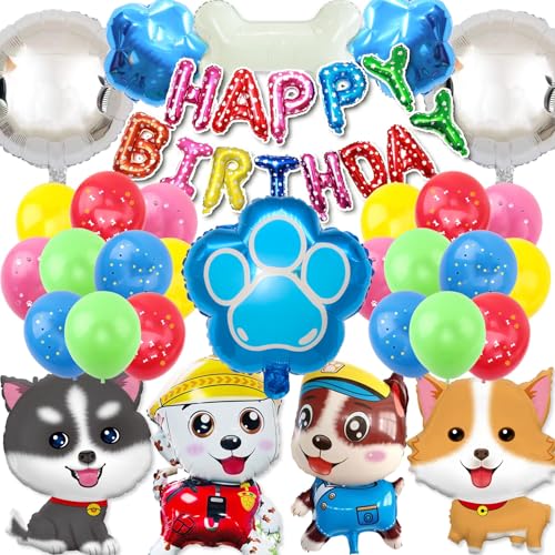 Sylphlikeoniric 32 Stü für Paw Dog Patrol Thema Geburtstag,Folienballon Geburtstag Dog,Dog Deko Supplies Mädchen Junge, HAPPY BIRTHDAY Banner für Paw Dog Patrol (Dog Party Deko Set) von Sylphlikeoniric