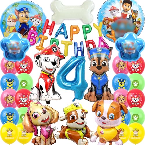 Sylphlikeoniric 32 Stü für Paw Dog Patrol Thema Geburtstag 4 Jahre,Folienballon Geburtstag Dog,Dog Deko Supplies Mädchen Junge, HAPPY BIRTHDAY Banner für Paw Dog Patrol (Dog Party Deko Set 4 Jahre) von Sylphlikeoniric