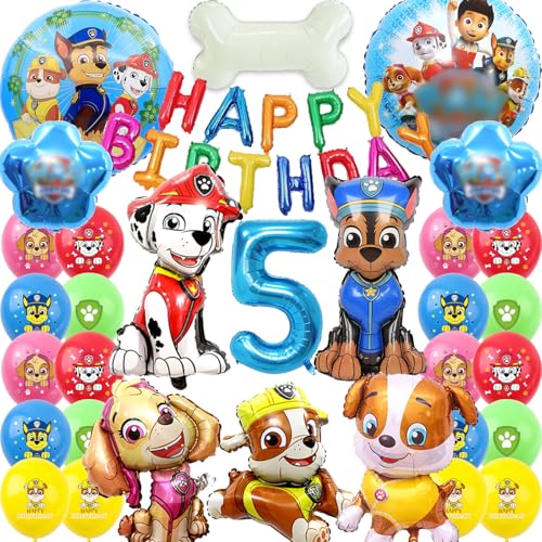 Sylphlikeoniric 32 Stü für Paw Dog Patrol Thema Geburtstag 5 Jahre,Folienballon Geburtstag Dog,Dog Deko Supplies Mädchen Junge, HAPPY BIRTHDAY Banner für Paw Dog Patrol (Dog Party Deko Set 5 Jahre) von Sylphlikeoniric