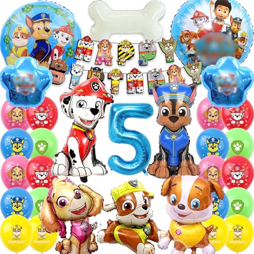 Sylphlikeoniric 32 Stü für Paw Dog Patrol Thema Geburtstag Set,5 Jahre Folienballon Geburtstag Dog,Kindergeburtstag Deko HAPPY BIRTHDAY Banner für Paw Dog Patrol(Dog Party Deko Supplies 5 Jahre) von Sylphlikeoniric