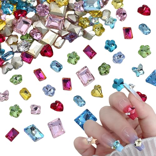 100 Stück Nail Art Strasssteine, Multi Formen Kristall Flatback Strasssteine, 3D Kristall Edelstein Nail Art Supplies Diamanten für Maniküre Handwerk Gesichter Augen Makeup Kunsthandwerk (100 Stück) von Symphonyw