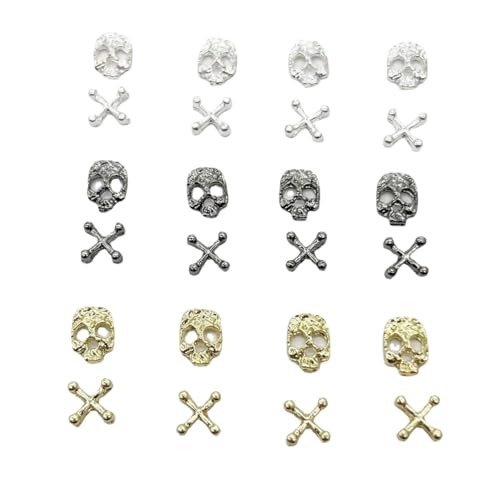 120 Stück Kreuz Schädel Nagel Dekorations Set, Gold Silber Metall Nail Charms, Punk Legierung Nagelkunst Schmuck für Maniküre Glitzersteine Zubehör von Symphonyw