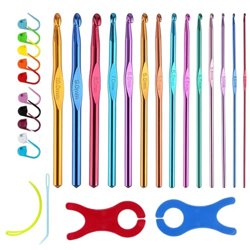 28 Stück Häkelnadel Set, 14 Stück 2.0-10.0mm Aluminium Stricknadeln, Metall Tunesische Häkelnadel Crochet Hook Stricken Werkzeuge Zubehör für Anfänger Oder Profis (28 Stück) von Symphonyw