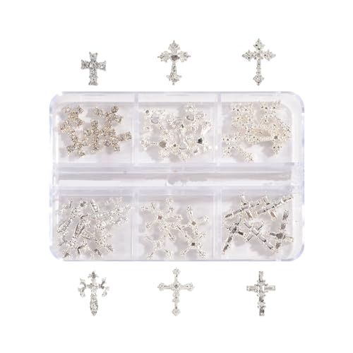 30 Pcs Kreuz Nagel Charms für Nagelkunst, 3D Metall Kristall Kreuz Nagel Dekorationen, Legierung Nagel Nieten und Strasssteine für Frauen Mädchen DIY Schmuck Handwerk Zubehör (Silber) von Symphonyw