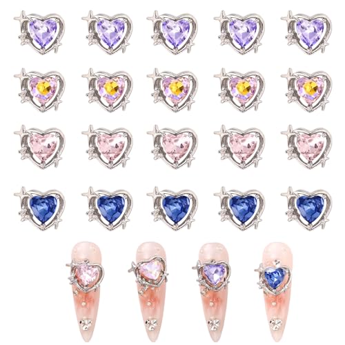 3D Harz Nagel Charms, 20 Stück Matell Herz Nail Art Charms, Flatback Heart Nagel Strasssteine Nagel Schmuck for Frauen Mädchen DIY Maniküre Zubehör (20 Stück Nagel Deko) von Symphonyw