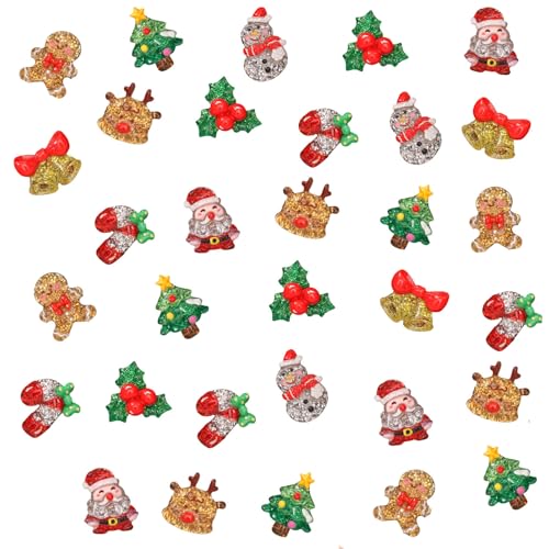 40 Stück Weihnachten Cute Slime Charms, Miniatur Ornamente Harz Figuren Mini Weihnachtendeko, Kandiszucker Glocken Miniatur Klein Figur für Mini Weihnachten Deko DIY Mitgebsel Geschenke von Symphonyw