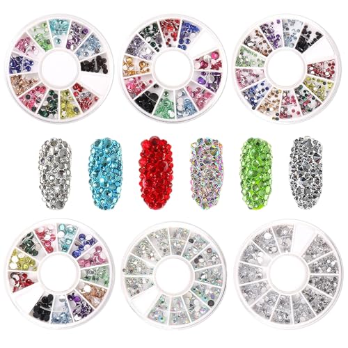 6 Boxen Strasssteine für Nägel, 3D Nagelglitzer Nagel Edelsteinen Kristalle Nail Charms Flatback Nagelkunst Edelsteine für DIY Nagelkunst von Symphonyw