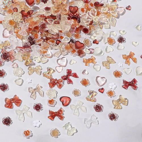 Acryl Nägel Charms Strasssteine, 400 Stück Multi Shapes Nagel Kunst Strassstein Dekorations, Blumen Schleife Herz Schmetterling Nail Steine für Maniküre DIY Handwerk Schmuck Zubehör (Orange) von Symphonyw