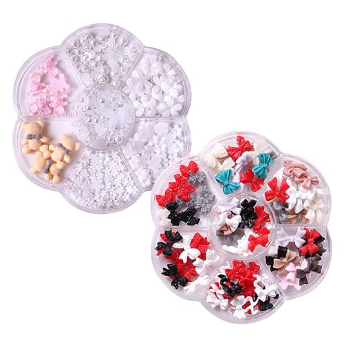 Acryl Nail Art Dekoration, 2 Boxen Multicolor Schleife Nail Art Charms, Nagel Perlen Schmucksteine Nagelanhänger für Frauen Mädchen Nagelkunst Design Dekorationen DIY Basteln (A) von Symphonyw