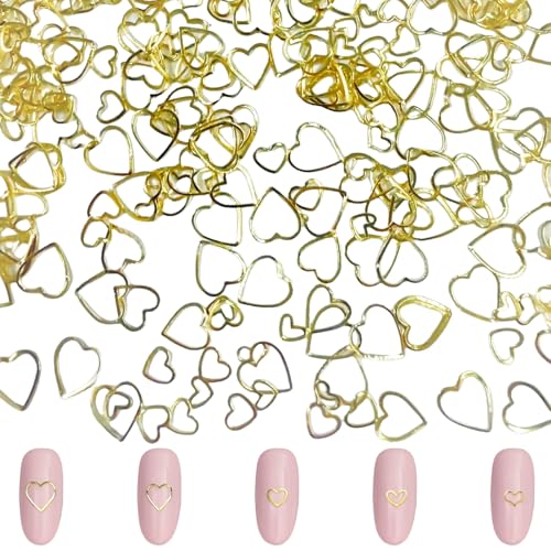 Gold Herz Nagel Charms, 200 Pcs Legierung Herz Nagel Kunst Studs 3D glänzende Metall Maniküre Dekoration DIY Charms Luxus Niet Nagelschmuck für Nail Design DIY Lieferungen Handwerk von Symphonyw