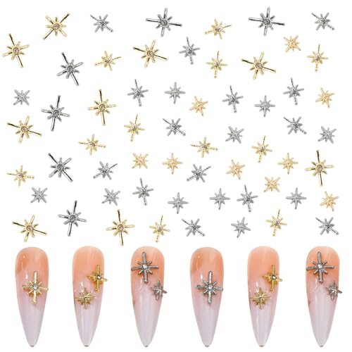 Gold Silber Nagel Schmuck, 60 Stk Metall Star Nagelkunst Dekorations, Star Nail Studs Design Glänzende Legierung Nagel Edelsteine Deko für Nageldesign Zubehör von Symphonyw