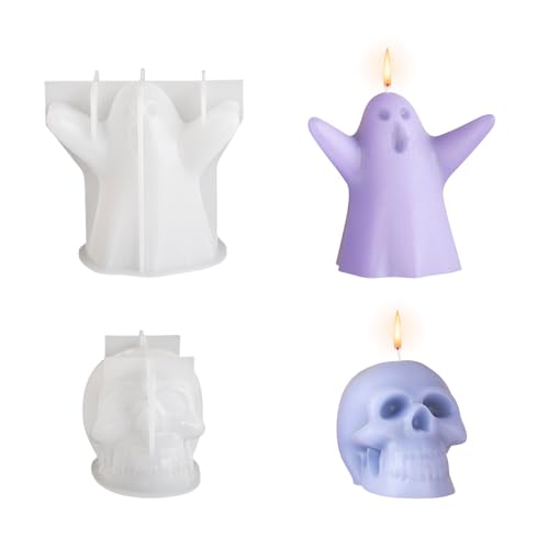 Halloween Totenkopf Ghost Kerzenform, 2 Stück Schädel Silikonform 3D Epoxidharz Formen für Dekoration,Seife Schokolade Bastelhause Home Deko von Symphonyw