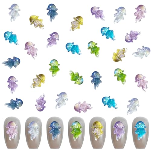 Harz Muschel Nagel Charms, 200 Pcs 3D Meerjungfrau Nagel Kunst Dekorationen, Ozean Thema Nagel Dekorations Designs für Frauen Mädchen DIY Maniküre Dekoration (200 Stück Quallen) von Symphonyw