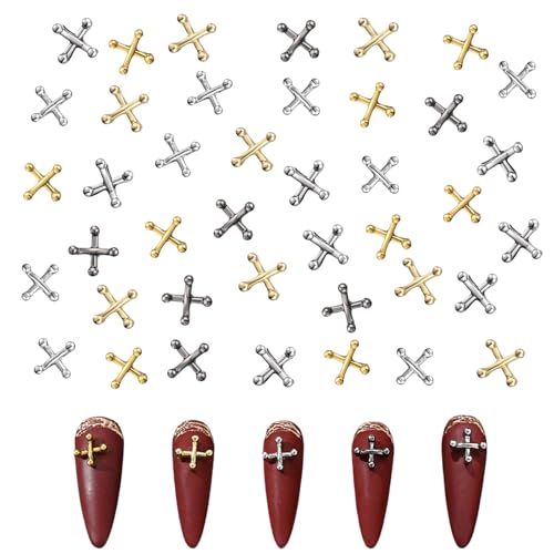 Kreuz Nagel Kunst Charms, 100 Stück Gold Silver Nagelschmuck Kreuz 3D Glitzersteine Nägel Cross Nagel Deko für Frauen Mädchen DIY Schmuck Handwerk Zubehör von Symphonyw