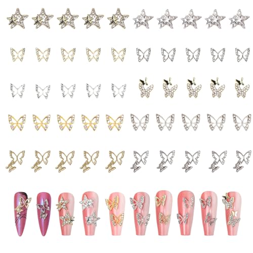 Legierungs Nagel Charms, 50 Stücke Schmetterlings Stern Metall Nagel Edelsteine Nail Deko, Nagel Strasssteine für Nägel Nagel-Edelsteine Schmuck von Symphonyw