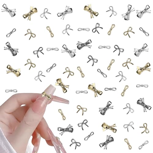 Luxus Nagel Charms, 90 Stück Legierung Schleifen Nagel Kunst Schleifen, Gold Silber Schmuck Strasssteine für DIY Nagel Dekorations (100 Stück 3 Farben) von Symphonyw