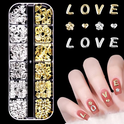 Metall Nail Charms, 1 Boxen Gold Silber Schleifen Nagelkunst Dekorations, Legierung Glitzersteine Nagel Edelsteine Deko für Nageldesign Zubehör (Gold+Silber G) von Symphonyw