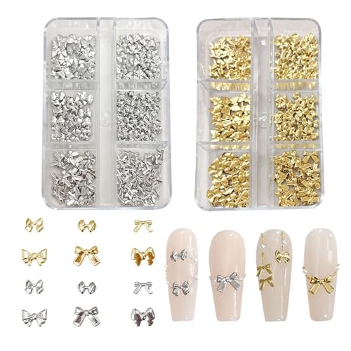 Schleifen Nail Charms für Nägelkunst, 300 Stück Gold Silber Bowknort Nail Studs 3D Legierung Bogen Nagelschmuck Dekorationen, Nail Art Charms Dekoration für DIY Handwerk(Schleifen Nagel Deko) von Symphonyw