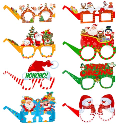 Symphonyw Weihnachtsbrillen, 8 Stück Glitzer Papier Weihnachten Partybrillen, Nette Weihnachtsbaum Brillenrahmen Brillengestell Geweih Lustige Brille für Partydekoration (A) von Symphonyw