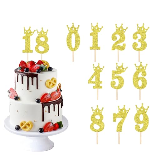 Zahlen 0-9 Geburtstag Tortendeko, 10 Stück Gold Zahlen Cake Topper, Tortenaufsatz Kuchen Topper Set für Geburtstagsfeiern Jeden Alters Hochzeitsparty (Gold) von Symphonyw