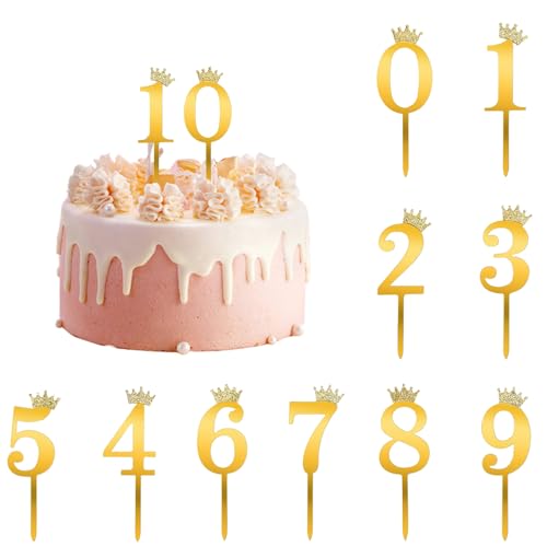 Zahlen 0-9 Geburtstag Tortendeko, 10 Stück Gold Zahlen Cake Topper, Tortenaufsatz Kuchen Topper Set für Geburtstagsfeiern Jeden Alters Hochzeitsparty (Gold Acrylic) von Symphonyw