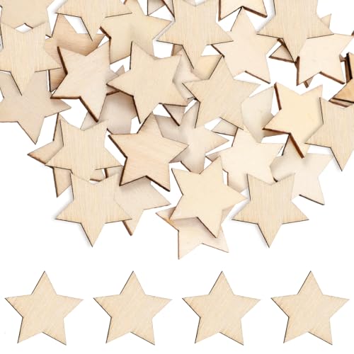 100 Stück Holzsterne Zum Basteln, 2,5 cm Holzsterne Klein Holzsterne Streudeko Blank Holz Stern Scheiben für DIY Basteln Tischdekoration Hochzeit Weihnachten Party Deko von SynHHergyx