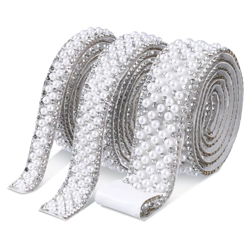 3 Rollen Selbstklebende Kristall Strass Diamant Band, Strassband Selbstklebend 3 Yards Glitzersteine Strassband zum Aufnähen Kristall Perlen Streifen Diamant Band für DIY Hochzeit Geburtstag Party von SynHHergyx