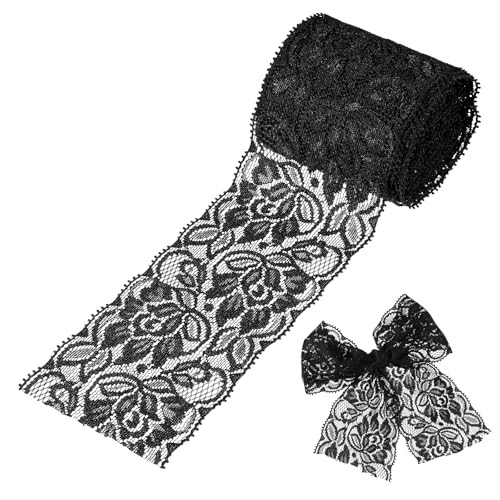 Schwarz Spitzenband, 6.5cm Wide 4.5m Long Elastischer Spitzenstoff Vintage Blumenmuster Spitzenborte für Nähen, Bastelarbeiten, Hochzeit, Geschenkverpackungen von SynHHergyx