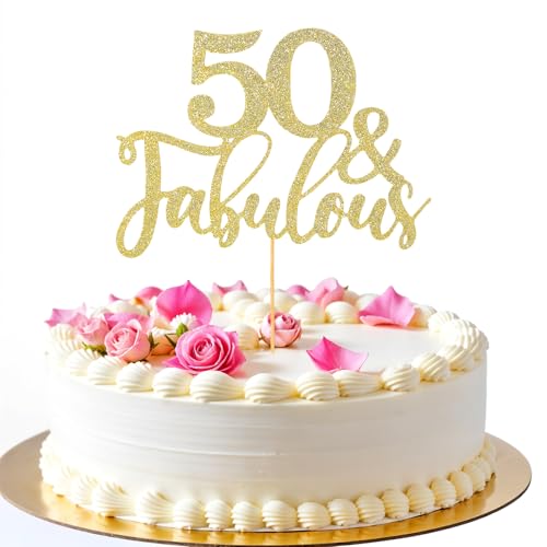 Torten Deko 50. Geburtstag Mann Frau Deko 50. Geburtstag Gold Happy Birthday Cake Topper, Papierfächer Cupcake, 50. Kuchendeko Tortenstecker für Geburtstag Deko Männer Frauen von SynHHergyx