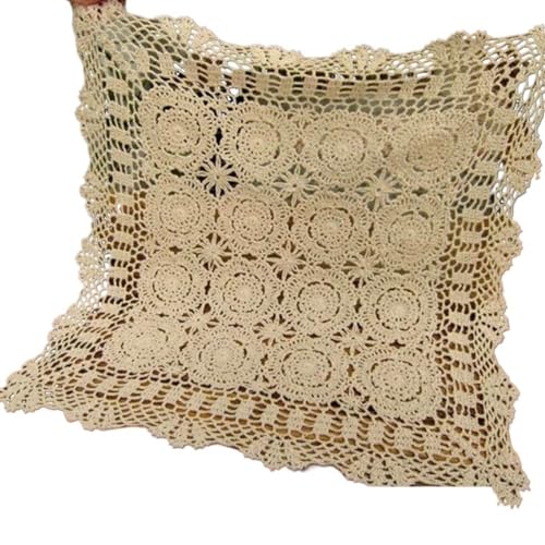 SynapSYA Handgemachtes Corchet Tischtuch Spitze Tischset Tischdecke Gehäkeltes Tischtuch Quadratisch Viele Größen verfügbar TischtüCher(Beige,50x50cm) von SynapSYA