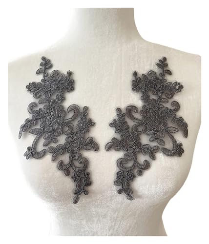 Spitze Kragen Applikation 1 Pair Flower Sew On Lace Patches Embroidery Applique Repair for Wedding Dresses 25 * 12cm FüR NäHen DIY(Black) von SynapSYA