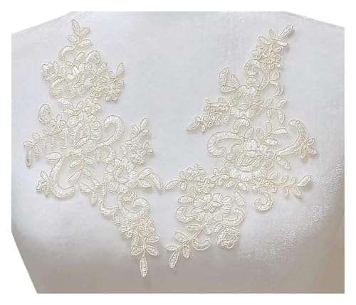 Spitze Kragen Applikation 1 Pair Flower Sew On Lace Patches Embroidery Applique Repair for Wedding Dresses 25 * 12cm FüR NäHen DIY(Color3) von SynapSYA