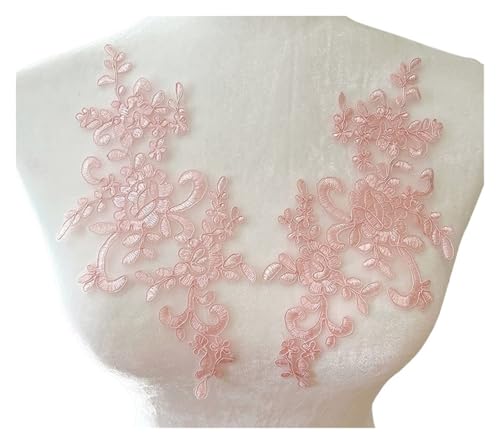 Spitze Kragen Applikation 1 Pair Flower Sew On Lace Patches Embroidery Applique Repair for Wedding Dresses 25 * 12cm FüR NäHen DIY(Pink) von SynapSYA