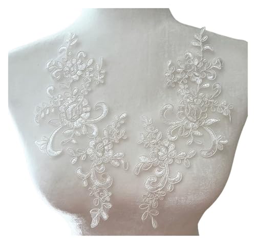 Spitze Kragen Applikation 1 Pair Flower Sew On Lace Patches Embroidery Applique Repair for Wedding Dresses 25 * 12cm FüR NäHen DIY(White) von SynapSYA