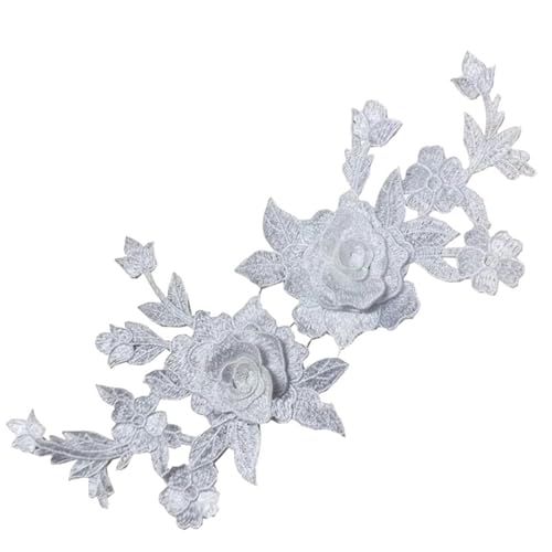 Spitze Kragen Applikation 2 PCS Black White 3D Roses Flowers Embroidery Sew On Patches Sewn Applique Embroidered DIY Clothes FüR NäHen DIY(White) von SynapSYA