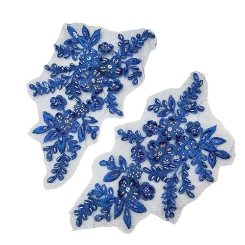 Spitze Kragen Applikation 2PCS 21 * 22CM 3D Beaded Flower Gown Appliques Sewing Patch Lace Sequin Embroidery Applique Sew On Patches for Dresses FüR NäHen DIY(Blue) von SynapSYA