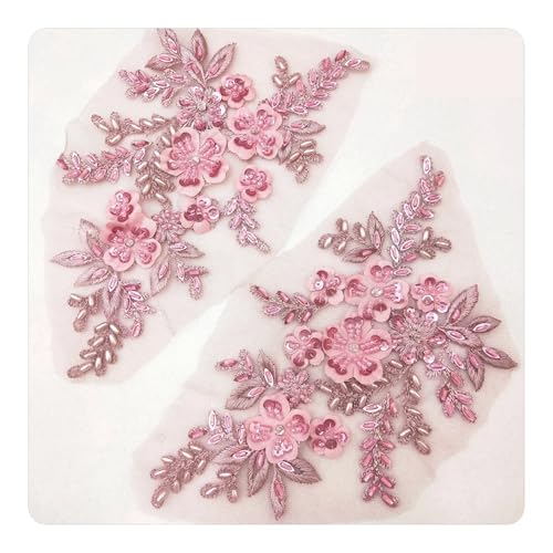 Spitze Kragen Applikation 2PCS 21 * 22CM 3D Beaded Flower Gown Appliques Sewing Patch Lace Sequin Embroidery Applique Sew On Patches for Dresses FüR NäHen DIY(Brown1) von SynapSYA