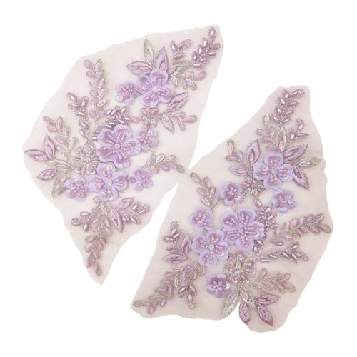 Spitze Kragen Applikation 2PCS 21 * 22CM 3D Beaded Flower Gown Appliques Sewing Patch Lace Sequin Embroidery Applique Sew On Patches for Dresses FüR NäHen DIY(PURPLE) von SynapSYA