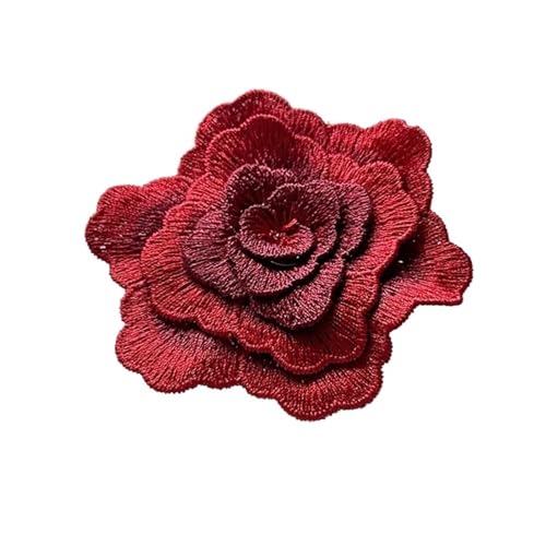 Spitze Kragen Applikation 3Ps 8CM Rose Flower Patches Embroidery Lace Applique Sewing On Clothes Wedding Dress Cap Decor Patch FüR NäHen DIY(Dark red) von SynapSYA