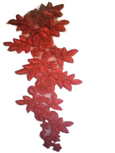 Spitze Kragen Applikation 4Pcs Lace Appliques Embroider Patch Wedding Dress Lace Decoration 19X8cm FüR NäHen DIY(Red) von SynapSYA