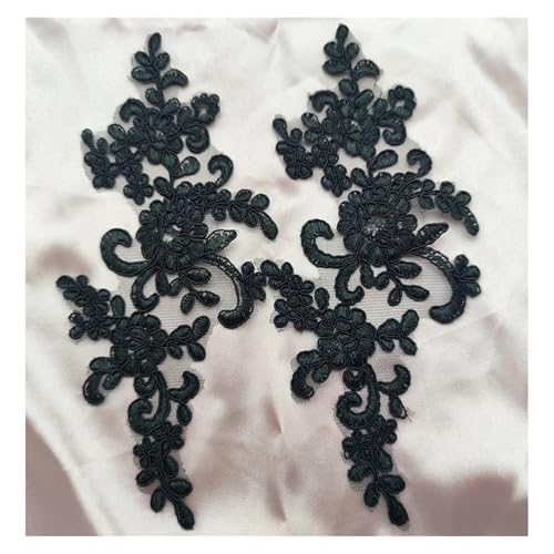 Spitze Kragen Applikation Lace Applique Sew on Patch Fabric 1Pair Embroidery Flower Exquisite Trim Patches Crafts Stickers Bag Gown Decoration FüR NäHen DIY(Black) von SynapSYA