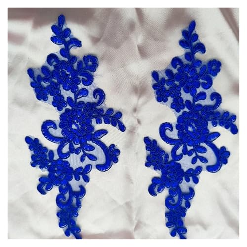 Spitze Kragen Applikation Lace Applique Sew on Patch Fabric 1Pair Embroidery Flower Exquisite Trim Patches Crafts Stickers Bag Gown Decoration FüR NäHen DIY(Blue) von SynapSYA