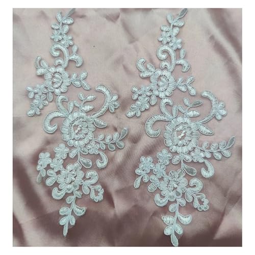 Spitze Kragen Applikation Lace Applique Sew on Patch Fabric 1Pair Embroidery Flower Exquisite Trim Patches Crafts Stickers Bag Gown Decoration FüR NäHen DIY(WHITE) von SynapSYA