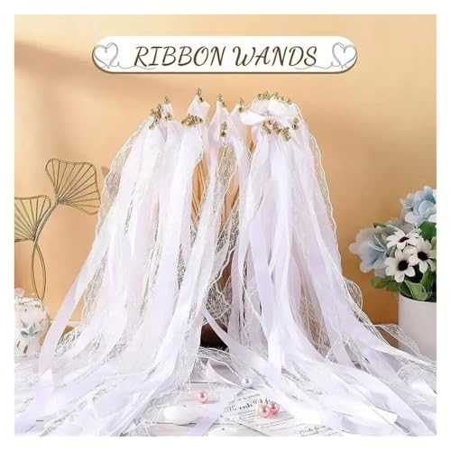 Wedding Twirling Streamers 10/20/50 Stück Band Zauberstab Fee Hochzeit Hochzeit Whirl Spitzenband und Partyglocken Hochzeit Cheer Requisiten für Hochzeit(WHITE,10pcs) von SynapSYA