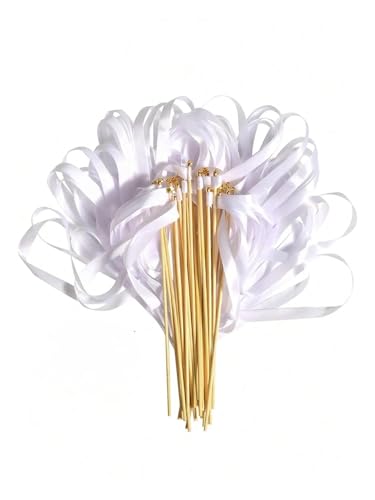 Wedding Twirling Streamers 10/20/50 Stück Band Zauberstab Fee Hochzeit Hochzeit Whirl Spitzenband und Partyglocken Hochzeit Cheer Requisiten für Hochzeit(White Ribbon,10pcs) von SynapSYA