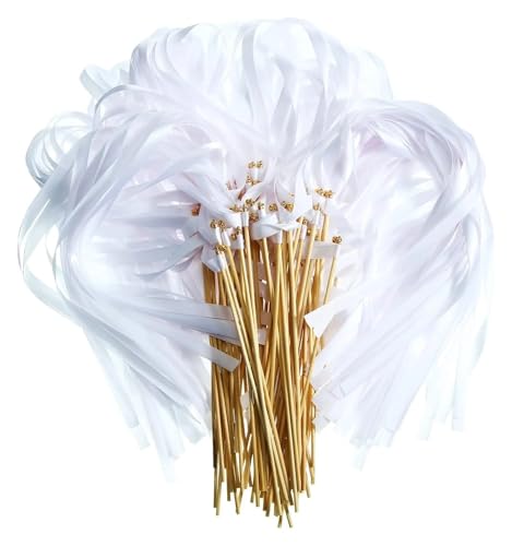 Wedding Twirling Streamers 100 Stück Seidenband-Zauberstäbe, Luftschlangen mit goldener Glocke, Party-Rhythmus-Band-Luftschlangen for Hochzeit, Brautparty, Gastgeschenke, Foto-Requisiten für Hochzeit( von SynapSYA