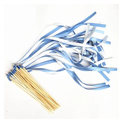 Wedding Twirling Streamers 50/20/10 Stück hellblaue Hochzeitsband-Zauberstäbe mit goldener Glocke für Hochzeit(10PCS) von SynapSYA