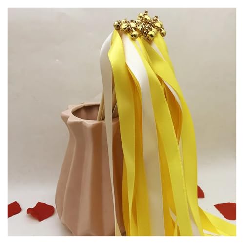 Wedding Twirling Streamers 50 Stücke Hochzeit Luftschlangen Sticks Hochzeit Twirling Band Zauberstab mit Glocken Rasen Hochzeit Dekoration Alles Gute for Geburtstag Party Zubehör für Hochzeit(Yellow) von SynapSYA