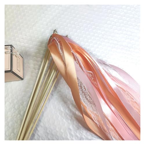 Wedding Twirling Streamers Hochzeitsband-Zauberstäbe, weißes Band, Spitzen-Streamer, Feenband-Stick mit goldenen silbernen Glöckchen, Party-Band-Zauberstäbe, Hochzeitsdekoration für Hochzeit(Pink,10pc von SynapSYA